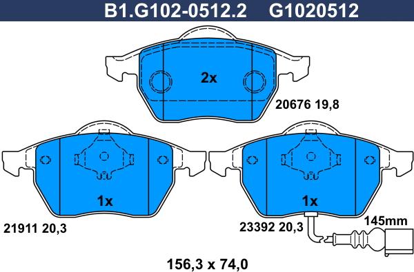 Galfer B1.G102-0512.2 - Гальмівні колодки, дискові гальма autozip.com.ua