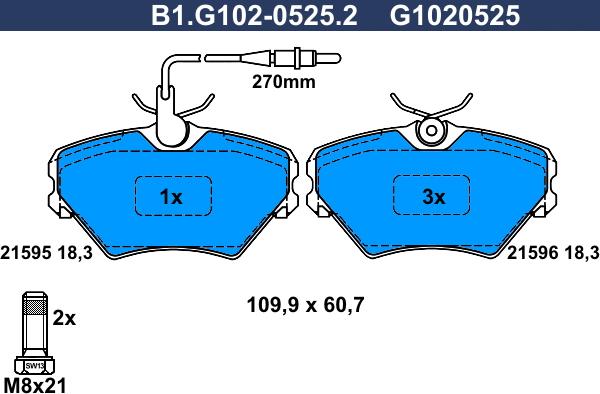 Galfer B1.G102-0525.2 - Гальмівні колодки, дискові гальма autozip.com.ua