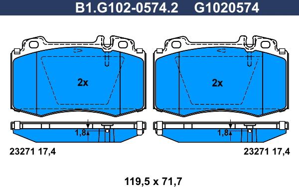 Galfer B1.G102-0574.2 - Гальмівні колодки, дискові гальма autozip.com.ua