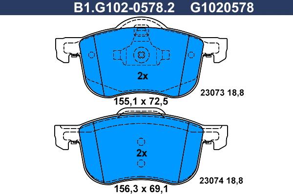 Galfer B1.G102-0578.2 - Гальмівні колодки, дискові гальма autozip.com.ua