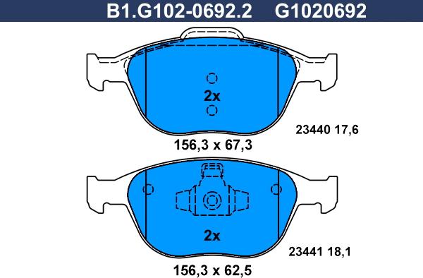 Galfer B1.G102-0692.2 - Гальмівні колодки, дискові гальма autozip.com.ua