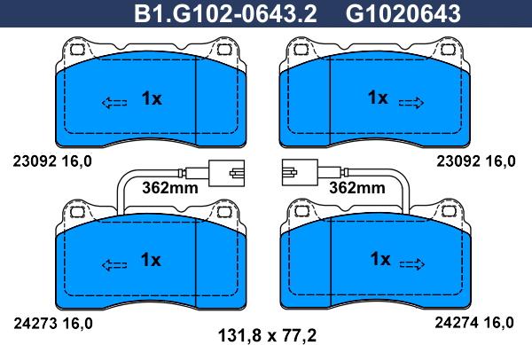 Galfer B1.G102-0643.2 - Гальмівні колодки, дискові гальма autozip.com.ua