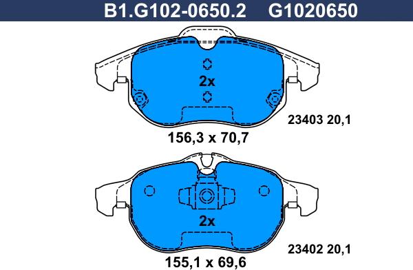 Galfer B1.G102-0650.2 - Гальмівні колодки, дискові гальма autozip.com.ua
