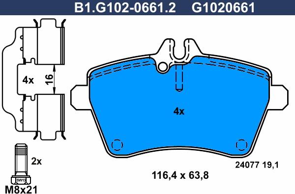 Galfer B1.G102-0661.2 - Гальмівні колодки, дискові гальма autozip.com.ua