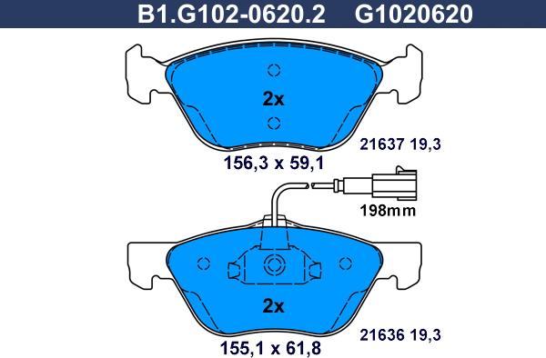 Galfer B1.G102-0620.2 - Гальмівні колодки, дискові гальма autozip.com.ua