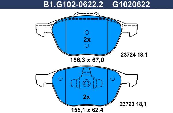 Galfer B1.G102-0622.2 - Гальмівні колодки, дискові гальма autozip.com.ua