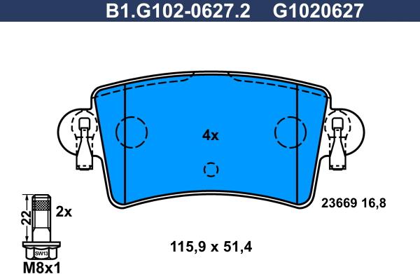 Galfer B1.G102-0627.2 - Гальмівні колодки, дискові гальма autozip.com.ua