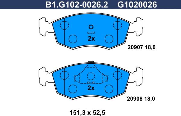 Galfer B1.G102-0026.2 - Гальмівні колодки, дискові гальма autozip.com.ua