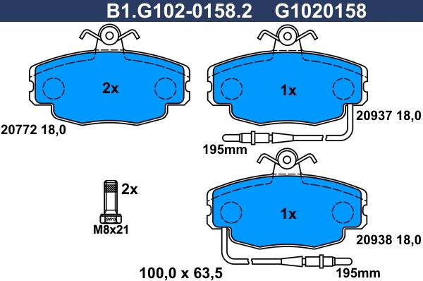 Galfer B1.G102-0158.2 - Гальмівні колодки, дискові гальма autozip.com.ua