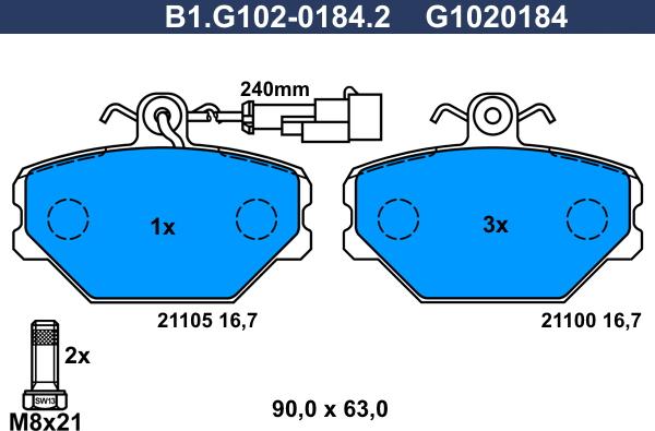 Galfer B1.G102-0184.2 - Гальмівні колодки, дискові гальма autozip.com.ua