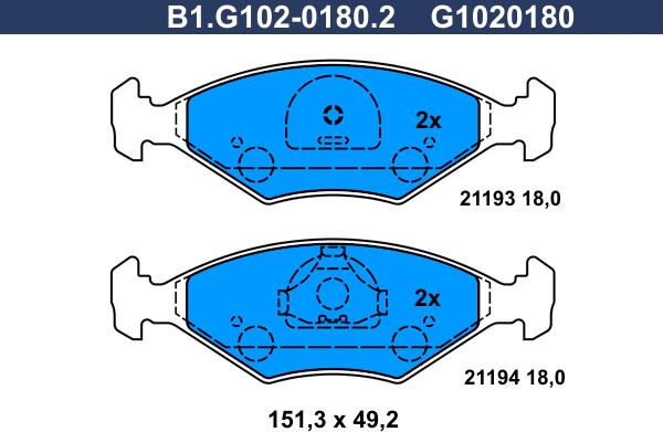 Galfer B1.G102-0180.2 - Гальмівні колодки, дискові гальма autozip.com.ua