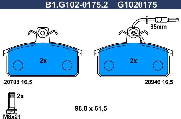 Galfer B1.G102-0175.2 - Гальмівні колодки, дискові гальма autozip.com.ua