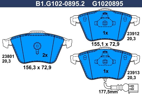 Galfer B1.G102-0895.2 - Гальмівні колодки, дискові гальма autozip.com.ua