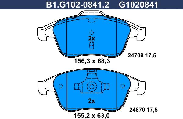 Galfer B1.G102-0841.2 - Гальмівні колодки, дискові гальма autozip.com.ua