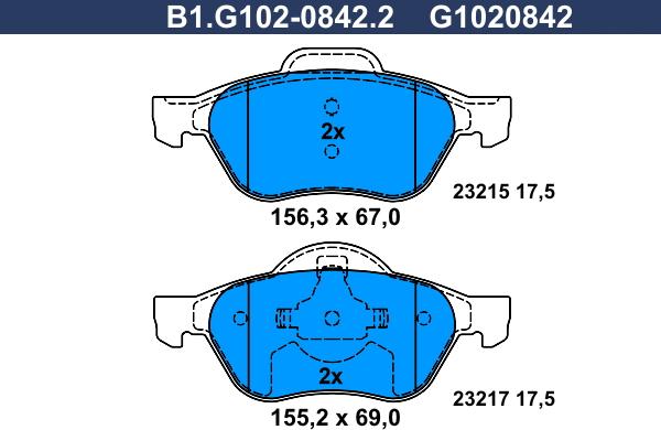 Galfer B1.G102-0842.2 - Гальмівні колодки, дискові гальма autozip.com.ua