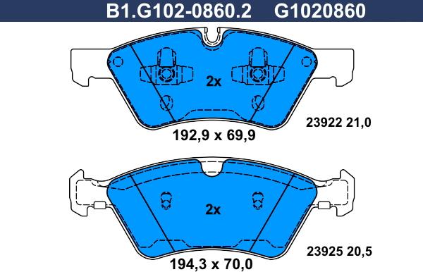 Galfer B1.G102-0860.2 - Гальмівні колодки, дискові гальма autozip.com.ua