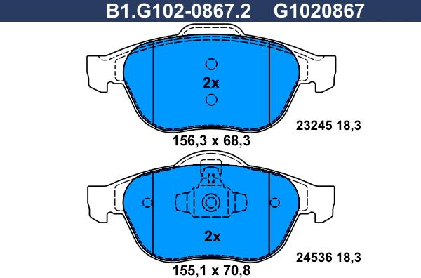 Galfer B1.G102-0867.2 - Гальмівні колодки, дискові гальма autozip.com.ua