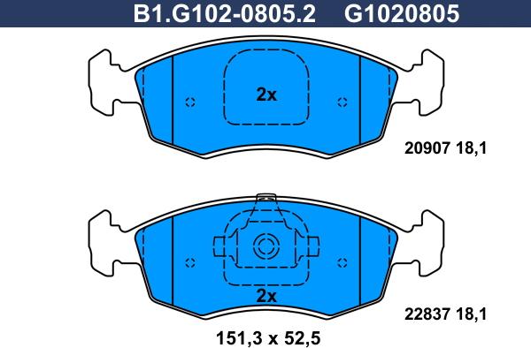 Galfer B1.G102-0805.2 - Гальмівні колодки, дискові гальма autozip.com.ua