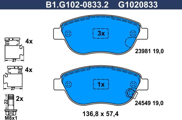Galfer B1.G102-0833.2 - Гальмівні колодки, дискові гальма autozip.com.ua