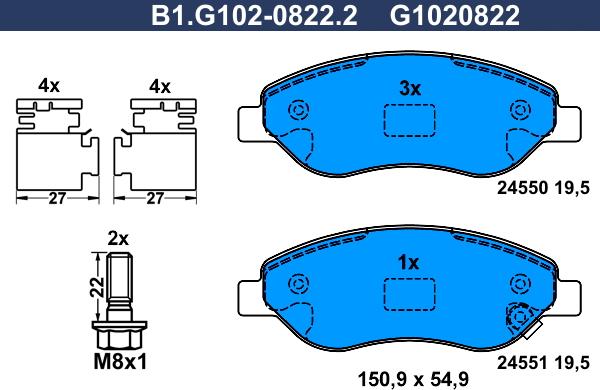 Galfer B1.G102-0822.2 - Гальмівні колодки, дискові гальма autozip.com.ua