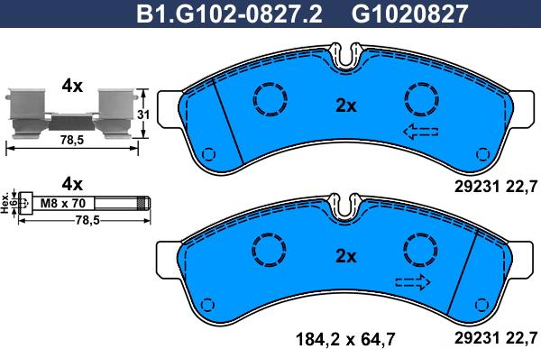 Galfer B1.G102-0827.2 - Гальмівні колодки, дискові гальма autozip.com.ua