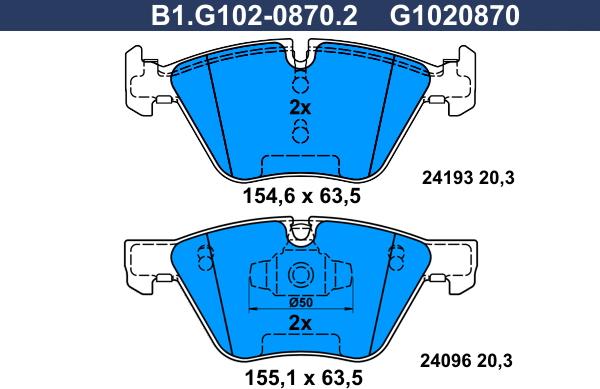 Galfer B1.G102-0870.2 - Гальмівні колодки, дискові гальма autozip.com.ua