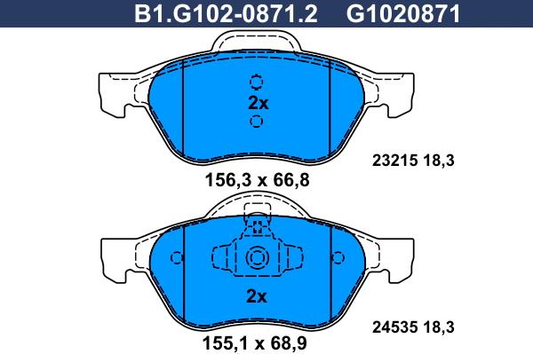 Galfer B1.G102-0871.2 - Гальмівні колодки, дискові гальма autozip.com.ua