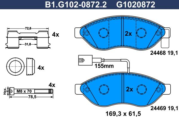 Galfer B1.G102-0872.2 - Гальмівні колодки, дискові гальма autozip.com.ua