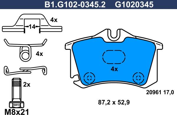 Galfer B1.G102-0345.2 - Гальмівні колодки, дискові гальма autozip.com.ua