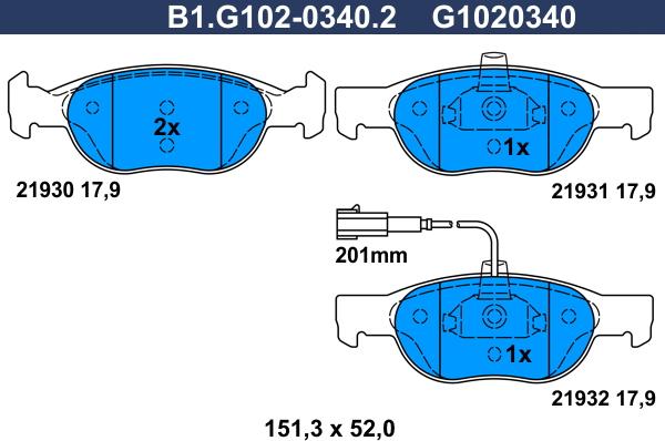 Galfer B1.G102-0340.2 - Гальмівні колодки, дискові гальма autozip.com.ua