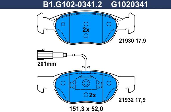 Galfer B1.G102-0341.2 - Гальмівні колодки, дискові гальма autozip.com.ua