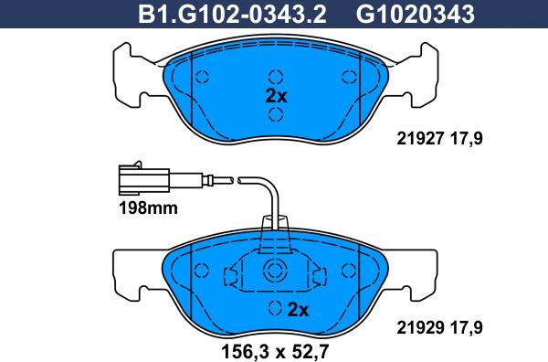 Galfer B1.G102-0343.2 - Гальмівні колодки, дискові гальма autozip.com.ua