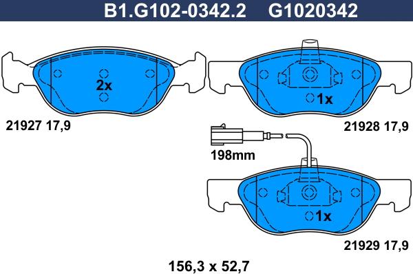 Galfer B1.G102-0342.2 - Гальмівні колодки, дискові гальма autozip.com.ua