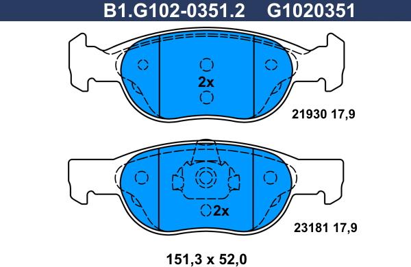 Galfer B1.G102-0351.2 - Гальмівні колодки, дискові гальма autozip.com.ua