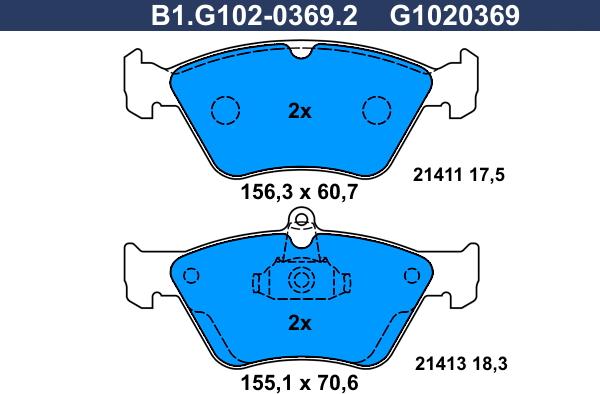 Galfer B1.G102-0369.2 - Гальмівні колодки, дискові гальма autozip.com.ua