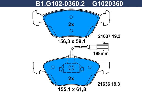 Galfer B1.G102-0360.2 - Гальмівні колодки, дискові гальма autozip.com.ua