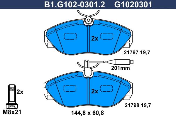 Galfer B1.G102-0301.2 - Гальмівні колодки, дискові гальма autozip.com.ua