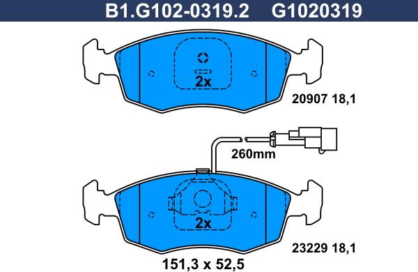 Galfer B1.G102-0319.2 - Гальмівні колодки, дискові гальма autozip.com.ua