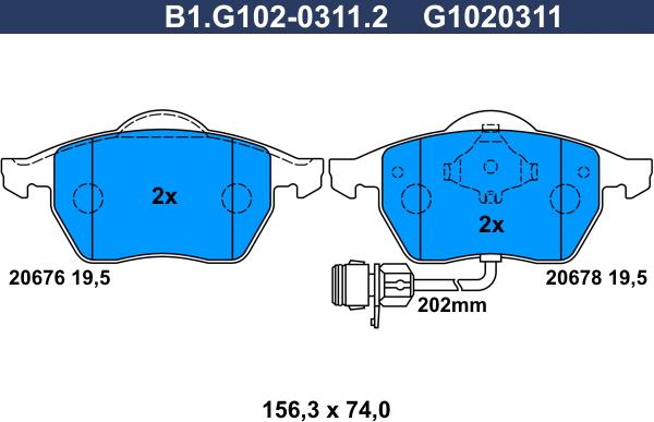 Galfer B1.G102-0311.2 - Гальмівні колодки, дискові гальма autozip.com.ua