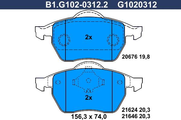 Galfer B1.G102-0312.2 - Гальмівні колодки, дискові гальма autozip.com.ua