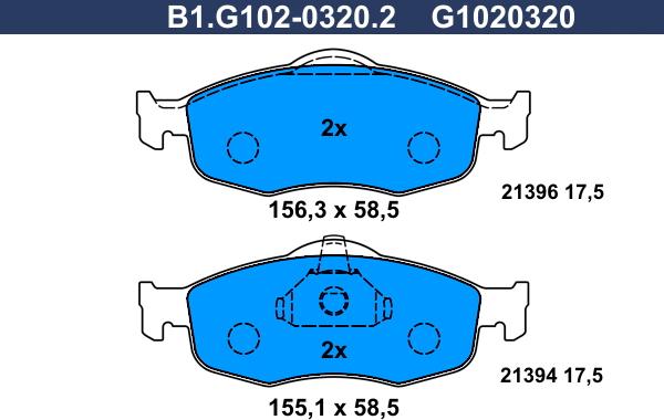 Galfer B1.G102-0320.2 - Гальмівні колодки, дискові гальма autozip.com.ua
