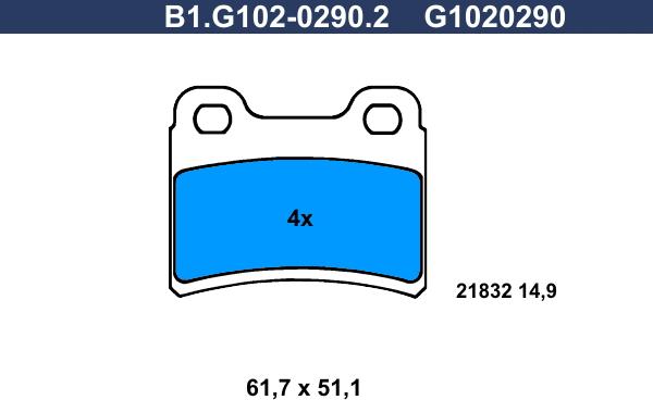 Galfer B1.G102-0290.2 - Гальмівні колодки, дискові гальма autozip.com.ua