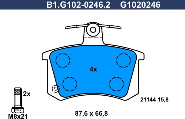 Galfer B1.G102-0246.2 - Гальмівні колодки, дискові гальма autozip.com.ua