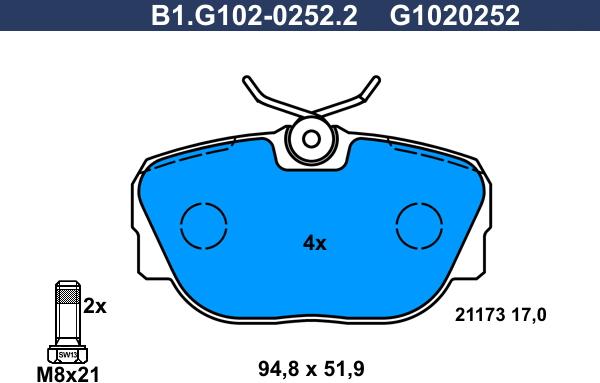 Galfer B1.G102-0252.2 - Гальмівні колодки, дискові гальма autozip.com.ua