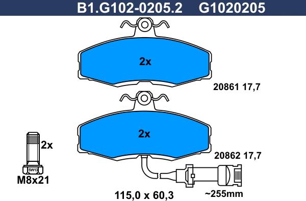 Galfer B1.G102-0205.2 - Гальмівні колодки, дискові гальма autozip.com.ua