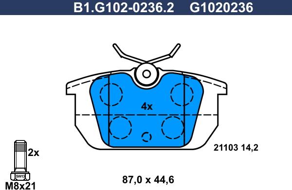 Galfer B1.G102-0236.2 - Гальмівні колодки, дискові гальма autozip.com.ua