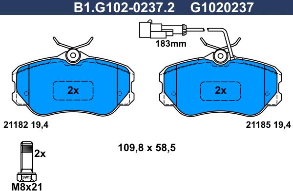 Galfer B1.G102-0237.2 - Гальмівні колодки, дискові гальма autozip.com.ua