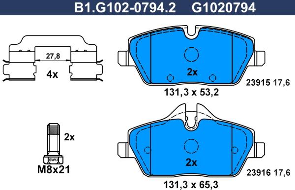 Galfer B1.G102-0794.2 - Гальмівні колодки, дискові гальма autozip.com.ua