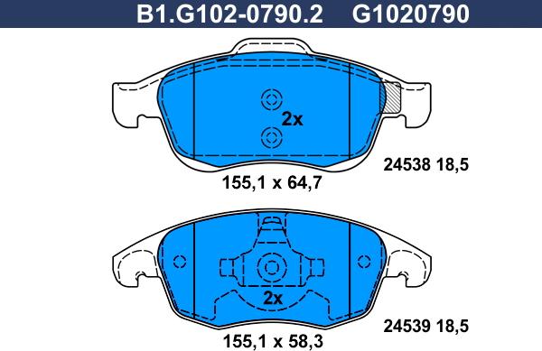 Galfer B1.G102-0790.2 - Гальмівні колодки, дискові гальма autozip.com.ua