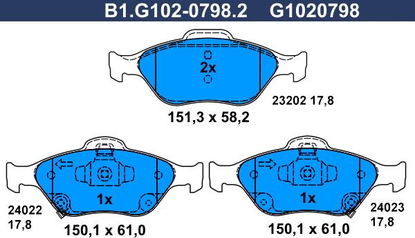 Galfer B1.G102-0798.2 - Гальмівні колодки, дискові гальма autozip.com.ua